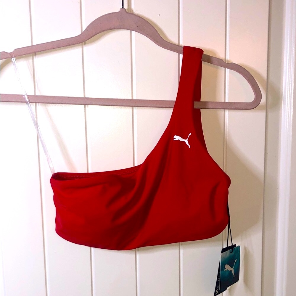 Puma Women's Vibrant Red One-Shoulder Bikini Top